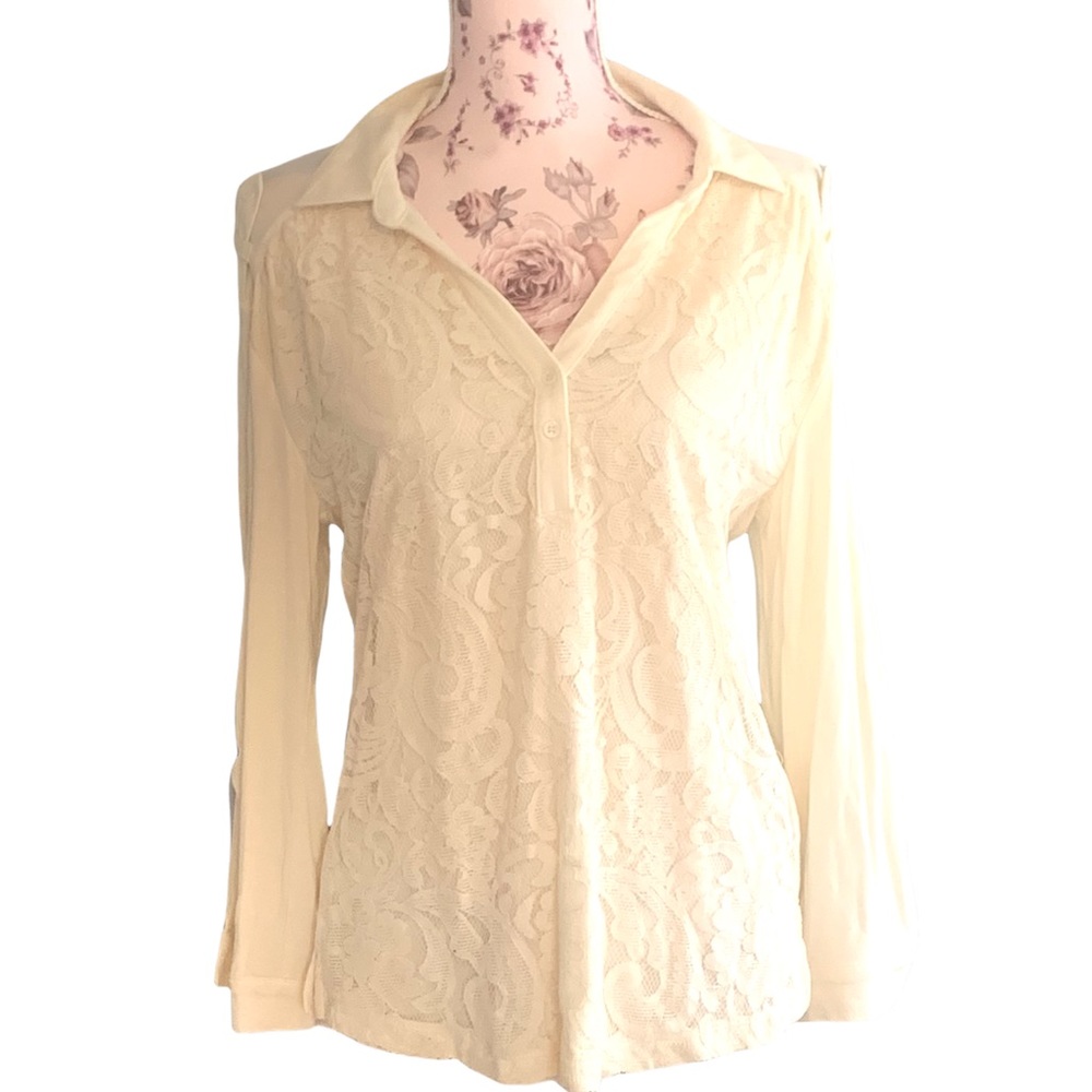 Lace overlay collared blouse